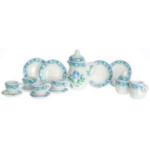 Dollhouse Tea Set 17pcs Green Floral image