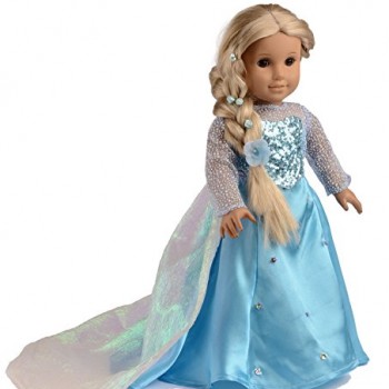 Ebuddy Â® Elsa Sparkle Princess Dress for 18″ American Girl Doll Clothes image