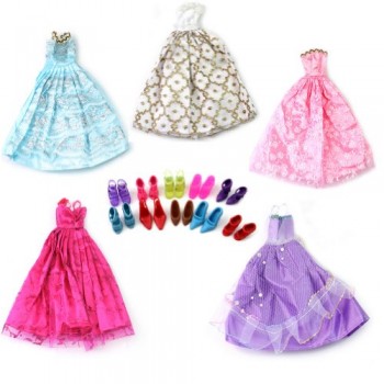 Mix Style Handmade Gorgeous Barbie Doll Party Clothes Dress x5 & Shoes x 10 Gift image