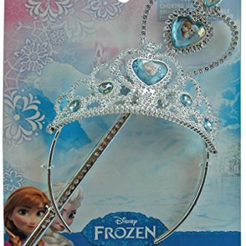 Disney Frozen Crown Tiara and Wand Set – Silver with Blue Elsa and Anna Heart Jewel image