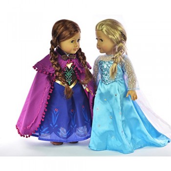 Ebuddy Â® Elsa and Anna Sparkle Princess Dress for 18 inch doll clothes fits American Girl image