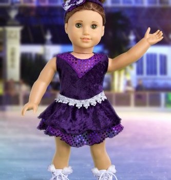 Ice Skating Queen – Outfit includes Purple Leotard with Ruffle Skirt, Decorative Head Band and White Skates – Clothing for 18 inch Dolls image